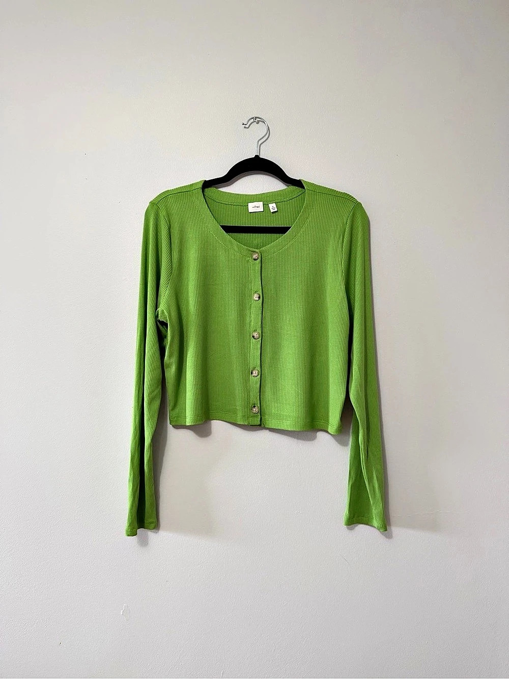 Wilfred Green Cropped Ribbed Button-Front Sweater